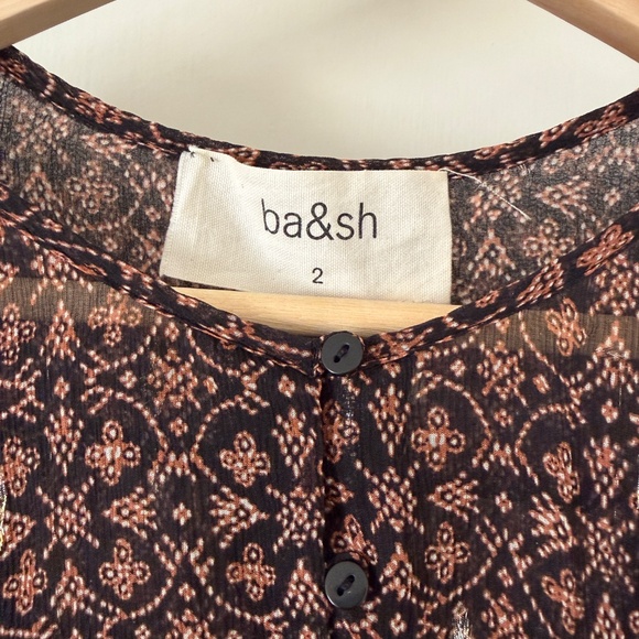 ba&sh Madrid Brown and Gold Silk Mini Dress Size 2 (US 6) Boho French Girl Flowy - Picture 4 of 12